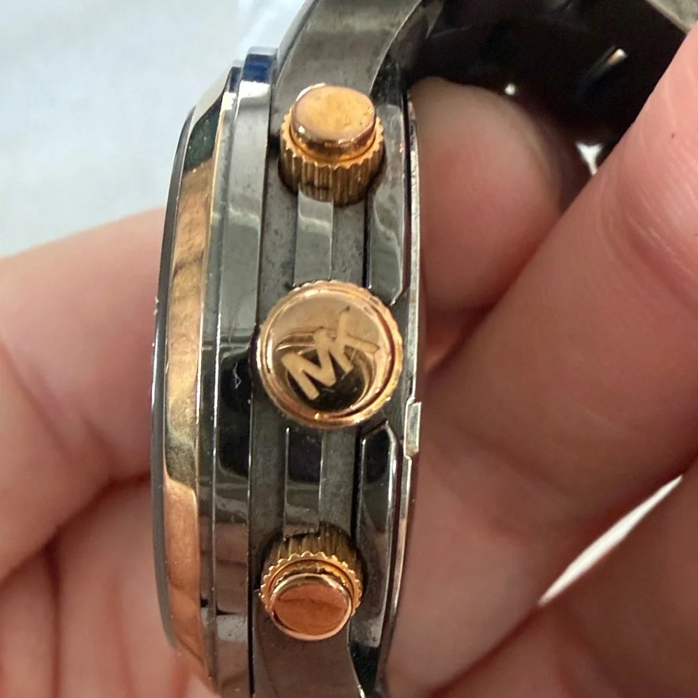 Michael Kors Black and Gold Watch with Chronograph